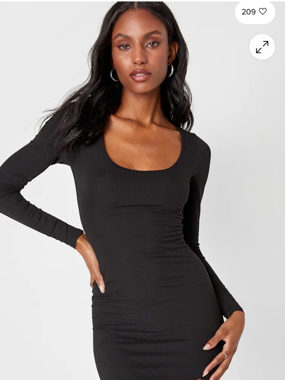 Lulu's Black Long Sleeve Scoop Neck Bodycon Dress